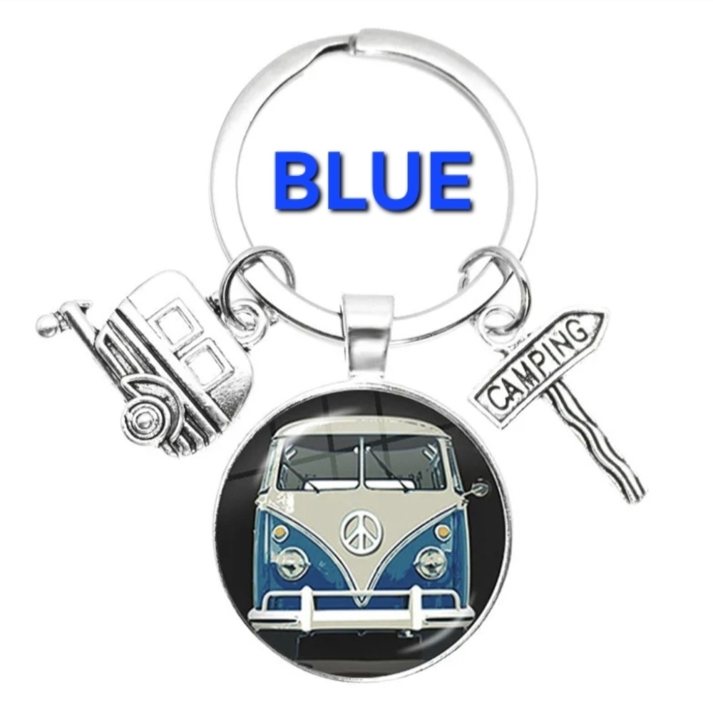 Keychain Retro Van Peace Sign Blue Red Yellow - Picture 8 of 14